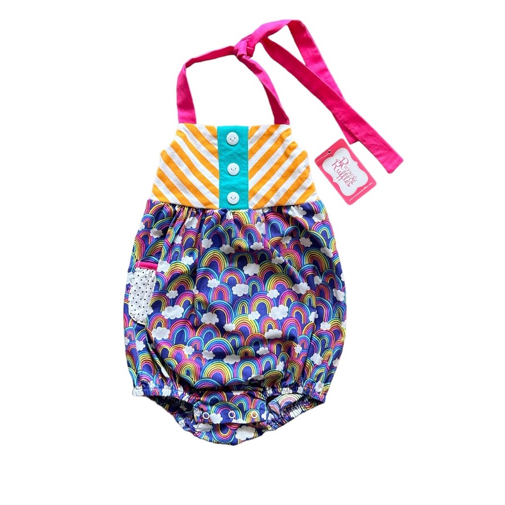 Ricrac & Ruffles dreaming of you rainbow print bubble romper NEW size 18 months
